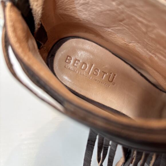 Bed Stu Onset Olivia Peep Toe Women's Fringe Brown Leather Booties Size 6.5 - Picture 10 of 12